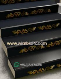 Jet black granite with green Onyx marble inlay Marble Granite Stairs Design in pakistan www.Marblepk.com 1