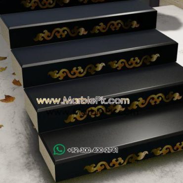 Jet black granite with green Onyx marble inlay Marble Granite Stairs Design in pakistan www.Marblepk.com 1