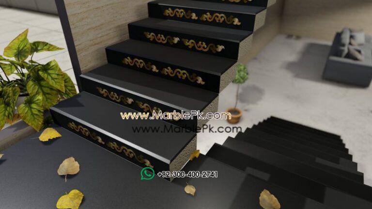 Jet black granite with green Onyx marble inlay Marble Granite Stairs Design in pakistan www.Marblepk.com 3 1