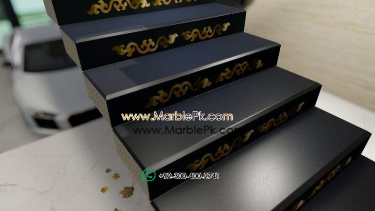 Jet black granite with green Onyx marble inlay Marble Granite Stairs Design in pakistan www.Marblepk.com 4 1