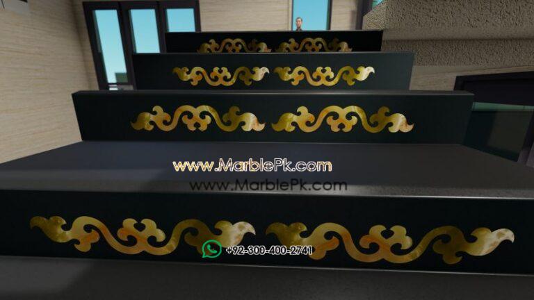 Jet black granite with green Onyx marble inlay Marble Granite Stairs Design in pakistan www.Marblepk.com 5 1
