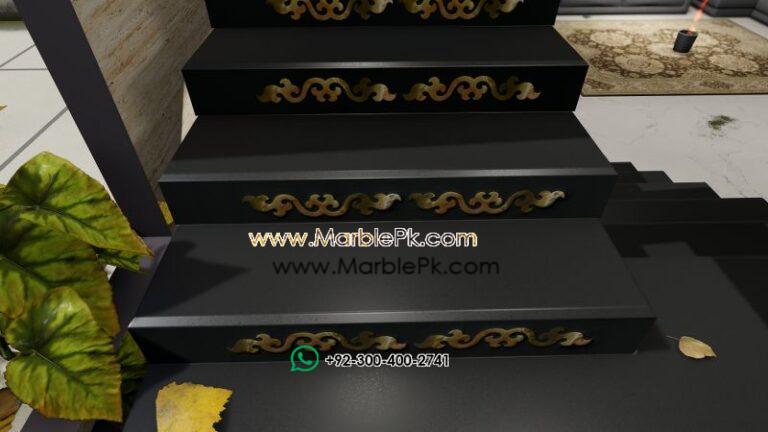 Jet black granite with green Onyx marble inlay Marble Granite Stairs Design in pakistan www.Marblepk.com 6 1