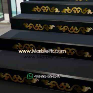 Jet black granite with green Onyx marble inlay Marble Granite Stairs Design in pakistan www.Marblepk.com 8 1