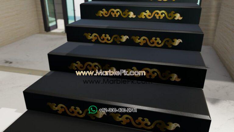 Jet black granite with green Onyx marble inlay Marble Granite Stairs Design in pakistan www.Marblepk.com 8 1