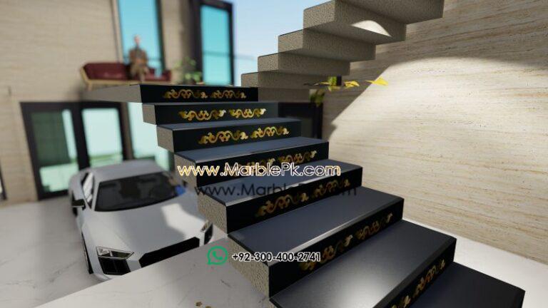 Jet black granite with green Onyx marble inlay Marble Granite Stairs Design in pakistan www.Marblepk.com 9 1