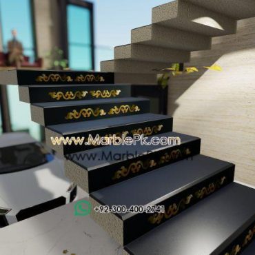 Jet black granite with green Onyx marble inlay Marble Granite Stairs Design in pakistan www.Marblepk.com 9