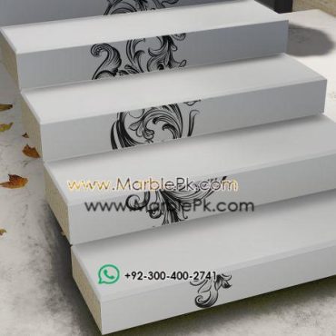 Snow White Granite with Black Carving Flower Artistic Luxury Marble Granite Stairs Design in pakistan www.Marblepk.com 1