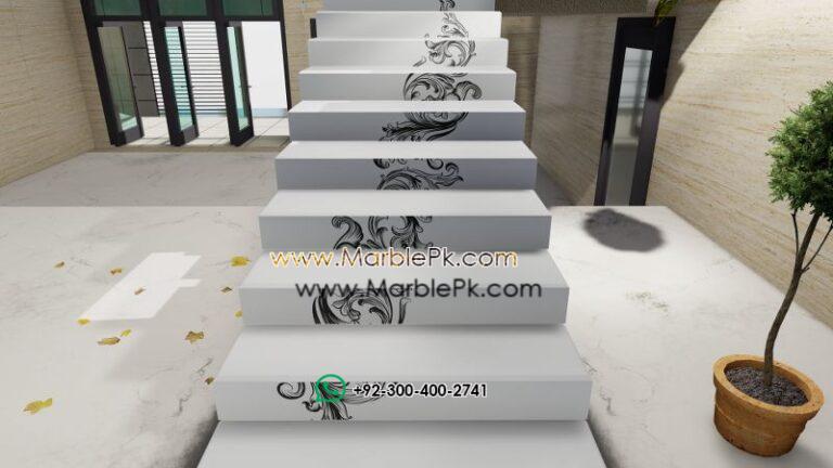 Snow White Granite with Black Carving Flower Artistic Luxury Marble Granite Stairs Design in pakistan www.Marblepk.com 2
