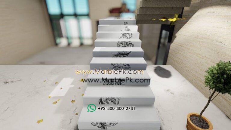 Snow White Granite with Black Carving Flower Artistic Luxury Marble Granite Stairs Design in pakistan www.Marblepk.com 4