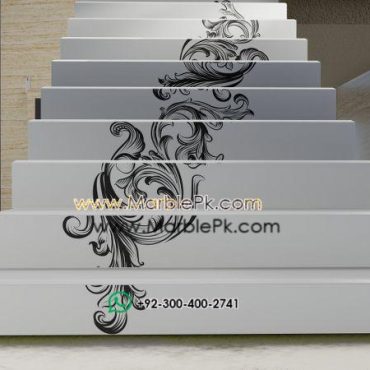 Snow White Granite with Black Carving Flower Artistic Luxury Marble Granite Stairs Design in pakistan www.Marblepk.com 9