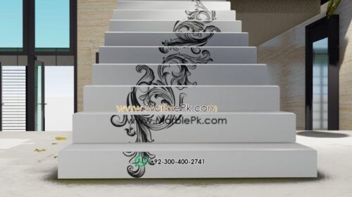 Snow White Granite with Black Carving Flower Artistic Luxury Marble Granite Stairs Design in pakistan www.Marblepk.com 9