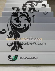 Snow White Granite with Black Carving Flower B Artistic Luxury Marble Granite Stairs Design in pakistan www.Marblepk.com 7
