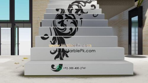 Snow White Granite with Black Carving Flower B Artistic Luxury Marble Granite Stairs Design in pakistan www.Marblepk.com 7