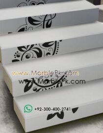 Snow White Granite with Fine CNC Black Carving Floral Fine Luxury Marble Granite Stairs Design in pakistan www.Marblepk.com 1