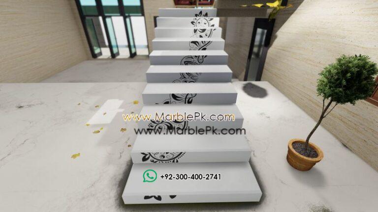 Snow White Granite with Fine CNC Black Carving Floral Fine Luxury Marble Granite Stairs Design in pakistan www.Marblepk.com 4