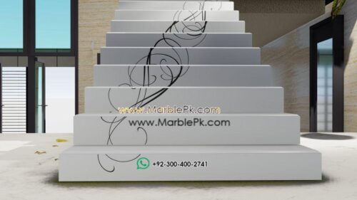 Snow White Granite with Fine CNC Black Carving Flower B Fine Luxury Marble Granite Stairs Design in pakistan www.Marblepk.com 10