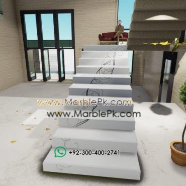 Snow White Granite with Fine CNC Black Carving Flower B Fine Luxury Marble Granite Stairs Design in pakistan www.Marblepk.com 11