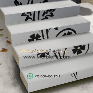 Snow White Granite with Green Marble Flower Luxury Marble Granite Stairs Design in pakistan www.Marblepk.com 1