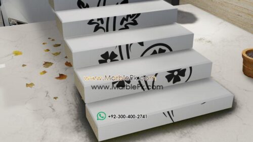 Snow White Granite with Green Marble Flower Luxury Marble Granite Stairs Design in pakistan www.Marblepk.com 1