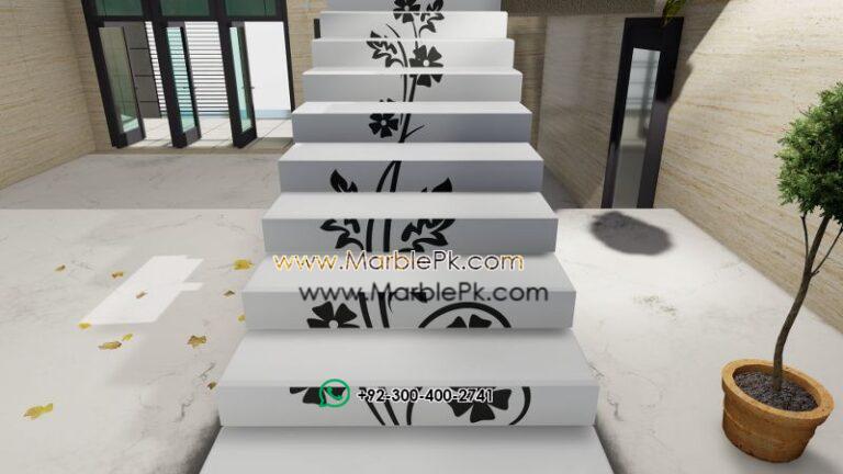 Snow White Granite with Green Marble Flower Luxury Marble Granite Stairs Design in pakistan www.Marblepk.com 2