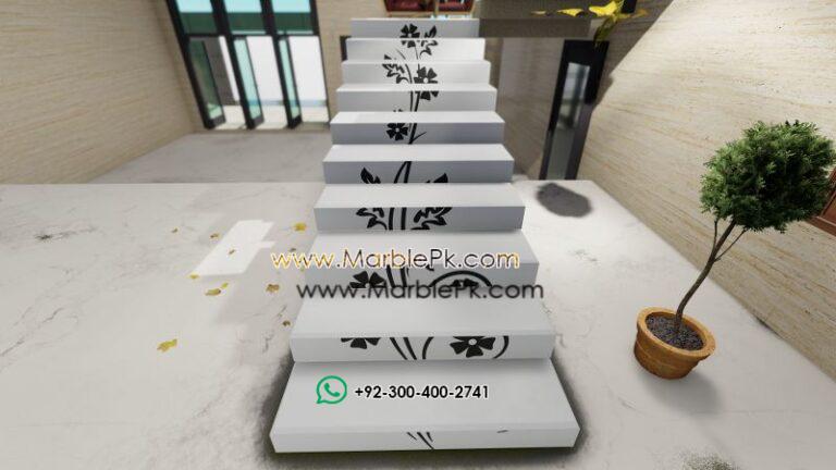 Snow White Granite with Green Marble Flower Luxury Marble Granite Stairs Design in pakistan www.Marblepk.com 4