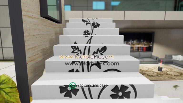 Snow White Granite with Green Marble Flower Luxury Marble Granite Stairs Design in pakistan www.Marblepk.com 5