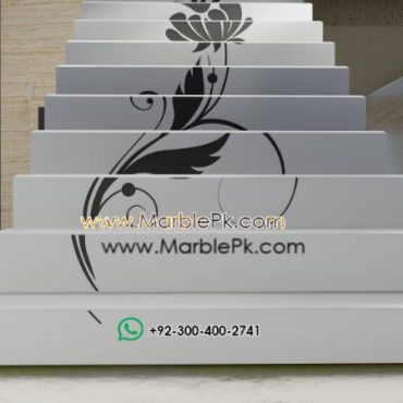 Snow White with Black Inlay Floral Staircase Fine Luxury Marble Granite Stairs Design in pakistan www.Marblepk.com 8