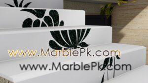 Snow White with Emerald Pearl Italian Inlay Floral Staircase Fine Luxury Marble Granite Stairs Design in pakistan www.Marblepk.com 1