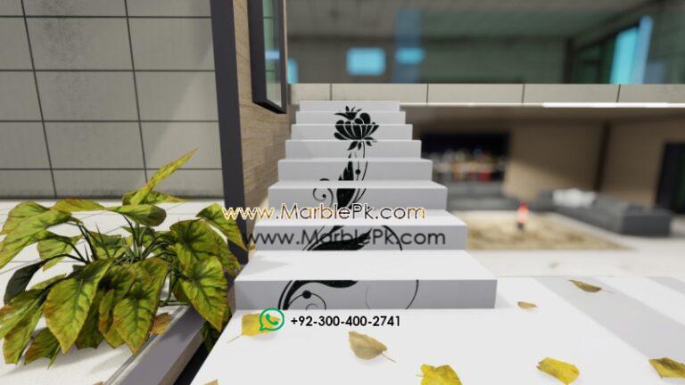 Snow White with Emerald Pearl Italian Inlay Floral Staircase Fine Luxury Marble Granite Stairs Design in pakistan www.Marblepk.com 3