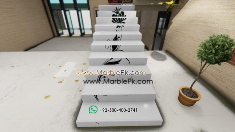 Snow White with Emerald Pearl Italian Inlay Floral Staircase Fine Luxury Marble Granite Stairs Design in pakistan www.Marblepk.com 4