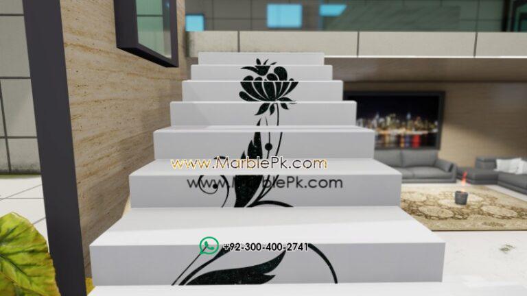 Snow White with Emerald Pearl Italian Inlay Floral Staircase Fine Luxury Marble Granite Stairs Design in pakistan www.Marblepk.com 5