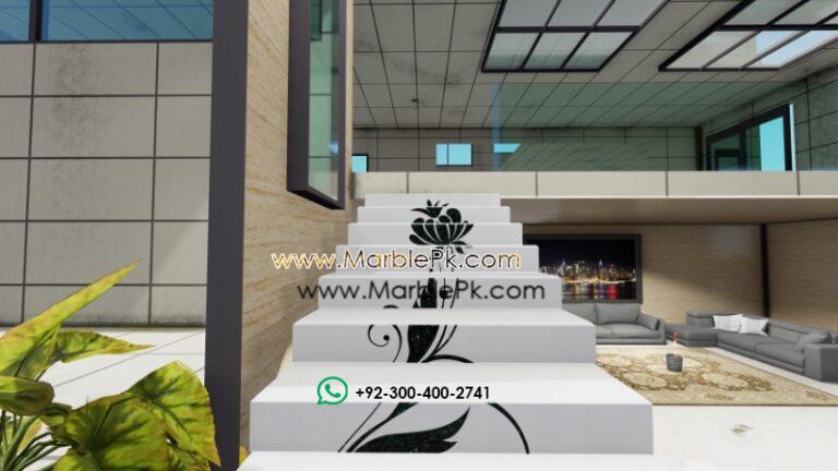 Snow White with Emerald Pearl Italian Inlay Floral Staircase Fine Luxury Marble Granite Stairs Design in pakistan www.Marblepk.com 6