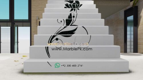 Snow White with Emerald Pearl Italian Inlay Floral Staircase Fine Luxury Marble Granite Stairs Design in pakistan www.Marblepk.com 8