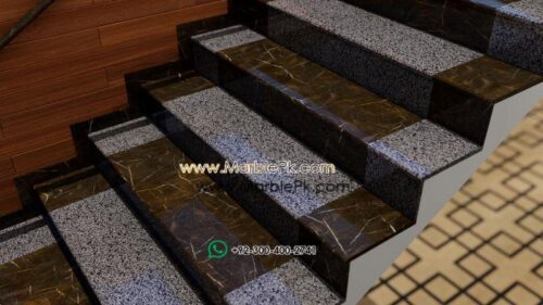 Tropical Grey Granite with Coffee Borwn Marble Alternating Straight Marble Granite Stairs Designs in Pakistan www.marblepk.com 5