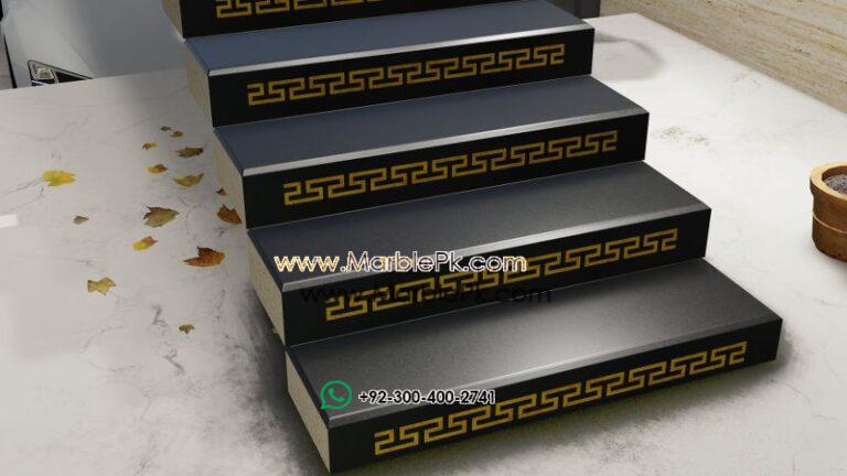 Versace Riser black black golden paint onyx Marble Granite Stairs Design in pakistan www.Marblepk.com 1
