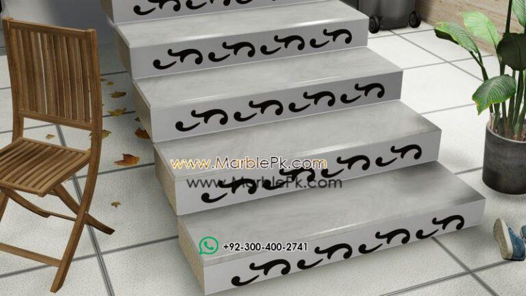 White Black Carved Riser Marble Granite Stairs Design in pakistan www.Marblepk.com 1