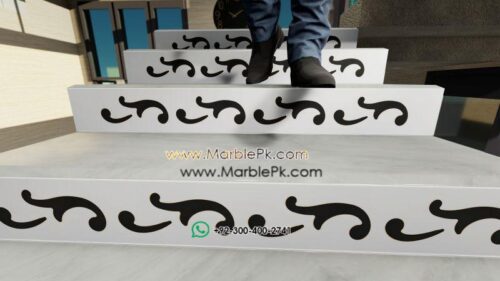 White Black Carved Riser Marble Granite Stairs Design in pakistan www.Marblepk.com 3