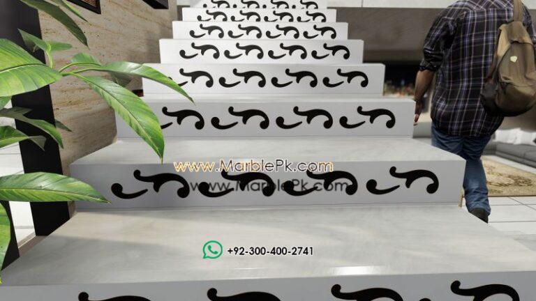 White Black Carved Riser Marble Granite Stairs Design in pakistan www.Marblepk.com 4