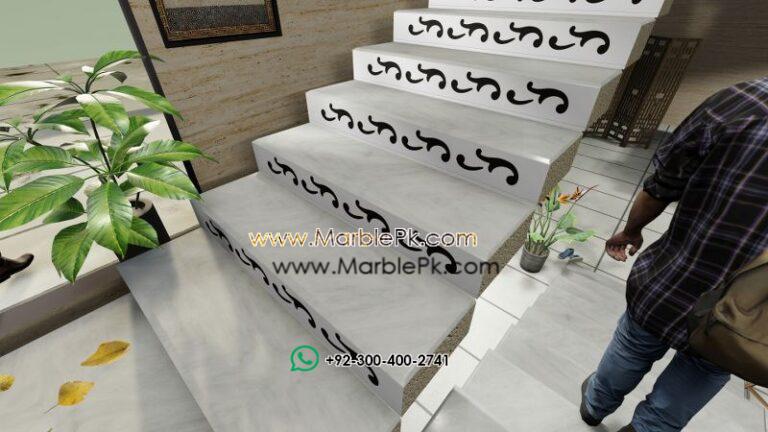 White Black Carved Riser Marble Granite Stairs Design in pakistan www.Marblepk.com 5