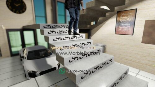 White Black Carved Riser Marble Granite Stairs Design in pakistan www.Marblepk.com 8