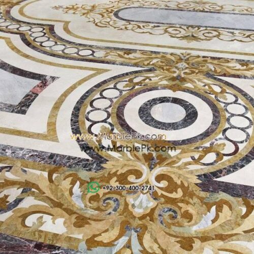 grand luxe marble floor circle border inlay design