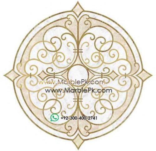 naples gold white marble inlay medallion
