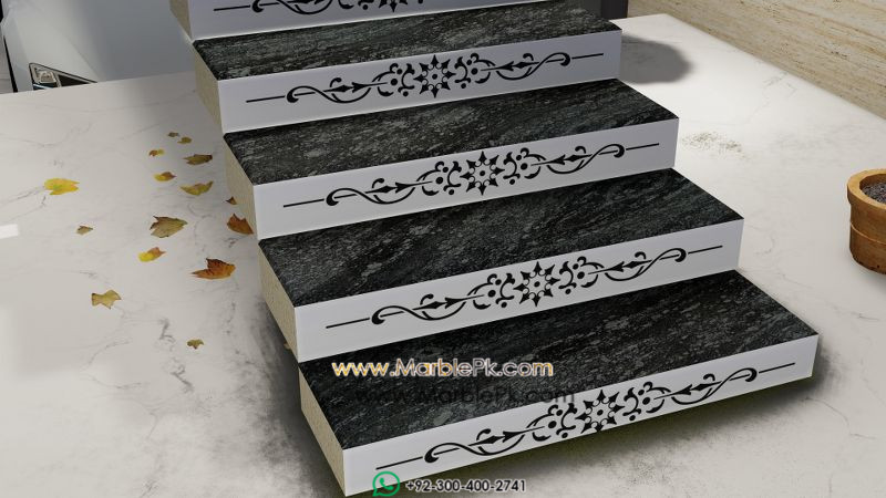 Stunning Marble Stair designs 41 Stunning Marble Stair designs - Black river granite with cnc riser white floral marble granite stairs designs in pakistan www.marblepk.com 1