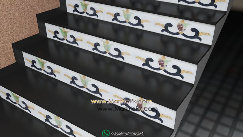 Stunning Marble Stair designs 36 Stunning Marble Stair designs - Black with white & onyx riser marble stairs design in pakistan www.marblepk.com 1