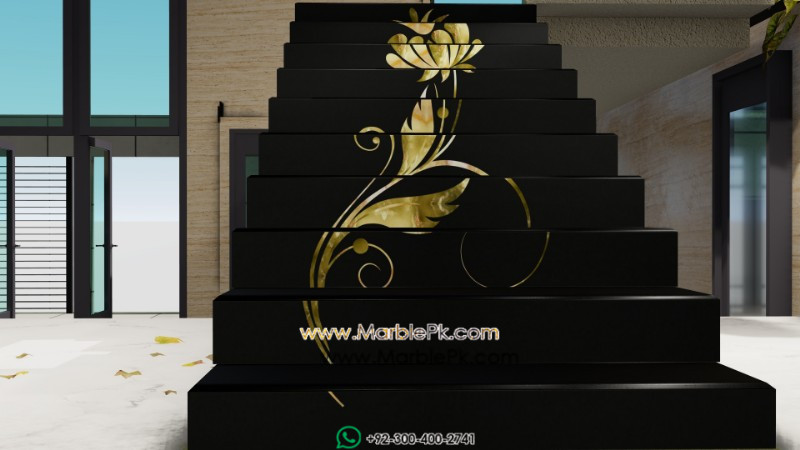 Stunning Marble Stair designs 6 Stunning Marble Stair designs - Jet black granite with green onyx fine luxury marble granite stairs design in pakistan www.marblepk.com 8